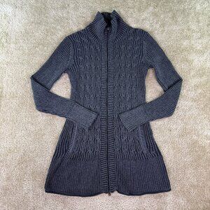 Eddie Bauer Womens Gray Long Cardigan Sweater Size Small Cable Knit Pockets E689